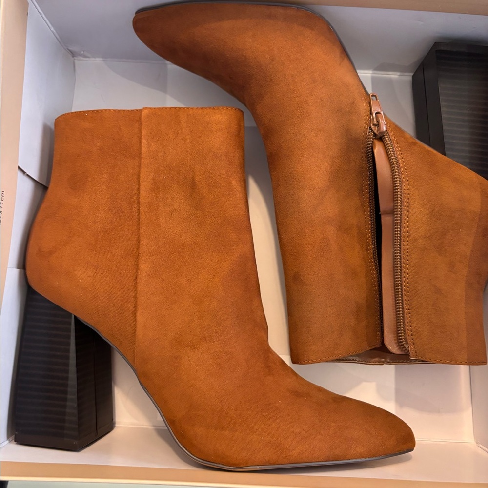 BCBGeneration Brown Ankle Booties with Block Heel